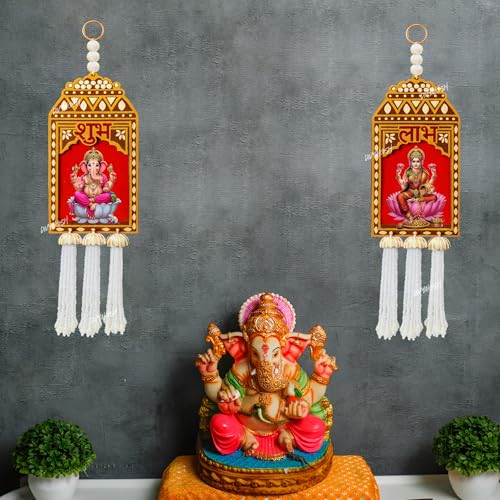 Image of Divyakosh Fabric & Beads Shubh Labh Hangings(1 Pair),Jharokha Laxmi Ganesh Ji|Festival Door Hangings for Home,Temple & Pooja|Decorative Home Decor Items,Entrance Door Decor,Multicolor
