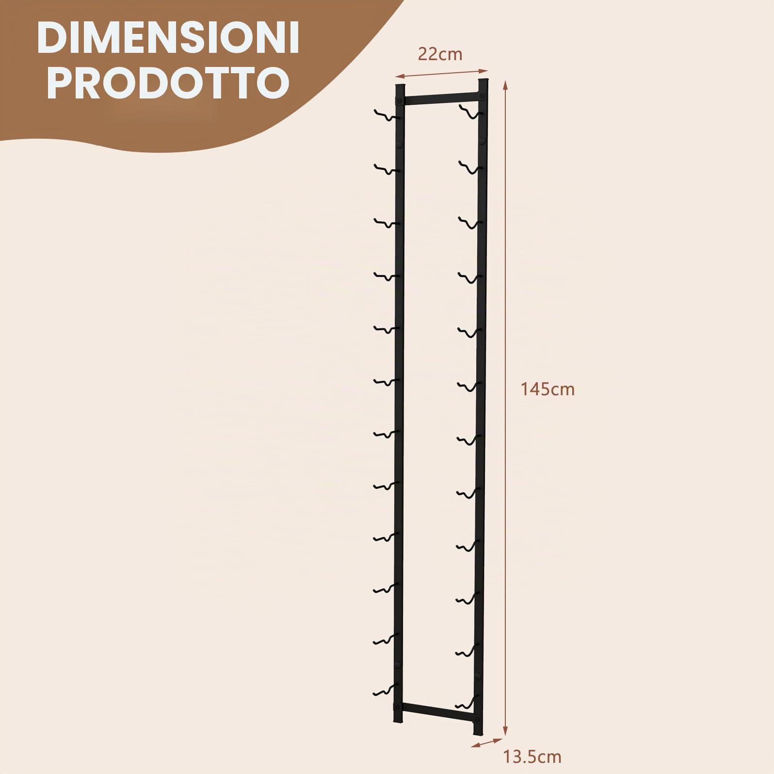 KOMFOTTEU Portabottiglie da parete per 6/9/12 bottiglie, porta metallo verticale, mensola vino decorativo, organizzatore cucina-sala da pranzo-bar (12'