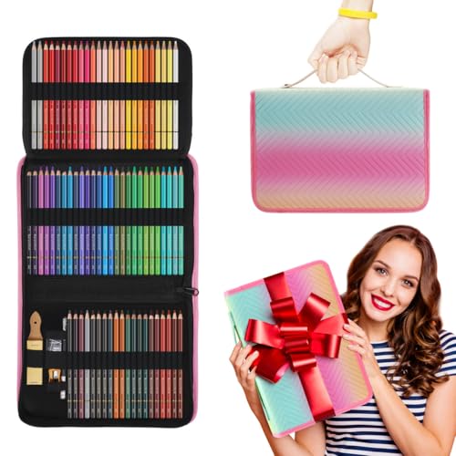 Daerthotk Estojo Para Lápis De Cor Com 80 Compartimentos, Porta-Lápis Fecho Zíper, Grande Capacidade Canetas Aquarela, Organizador Artista
