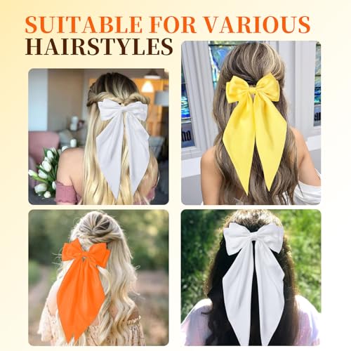Lazos para el cabello para mujeres, lazo verde de raso sedoso con cola larga extragrande, grandes lazos para el cabello, pinzas metálicas para el cabello, accesorios para el cabello para niñas para fiestas (Verde) miniatura 6