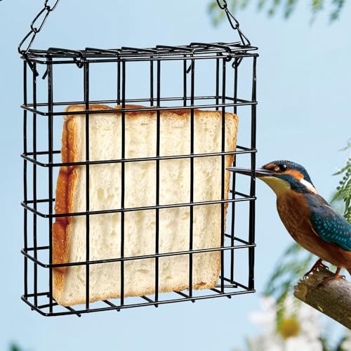 SUQ I OME Outdoor Wild Bird Feeder, Black Small Hanging with Metal, Single Suet Cake Style for Outside Office (Square) - Image 6