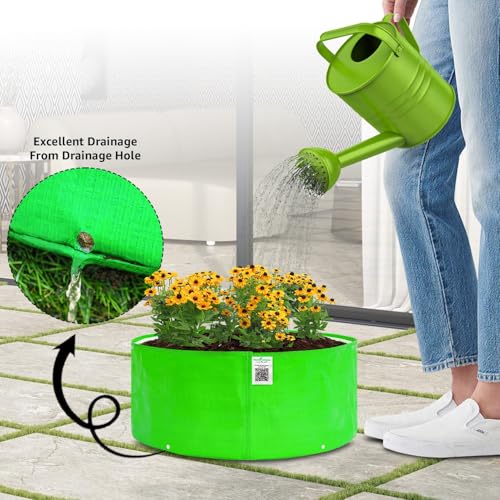 Image of Anandi Green's HDPE Uv Protected 260 GSM Round Green Colour Plants Bag Suitable for Terrace and Vegetable Gardening 18x9 Inch Pack of 6 Plant Bags
