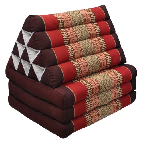 Wilai Kapok Thaikissen, Dreieckskissen mit DREI Auflage - rot/weinrot