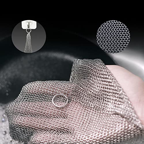 Image of Mesh Cast Iron Scrubber Fine Rings Welded Chainmail Scrubber for Cups, Skillet Cast Iron Cleaner (6 inchX6 inch)