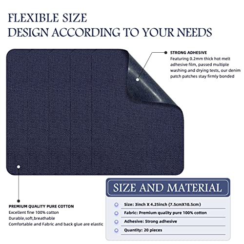 Image of KING MOUNTAIN Iron-on Repair Patch 20 Pcs Pack,Denim Patches for Jeans Kit 3 inch by 4-1 /4 inch,100% Cotton Denim Iron-on Repair Patch, Jeans and Clothing Repair and Decoration Kit (Blue)