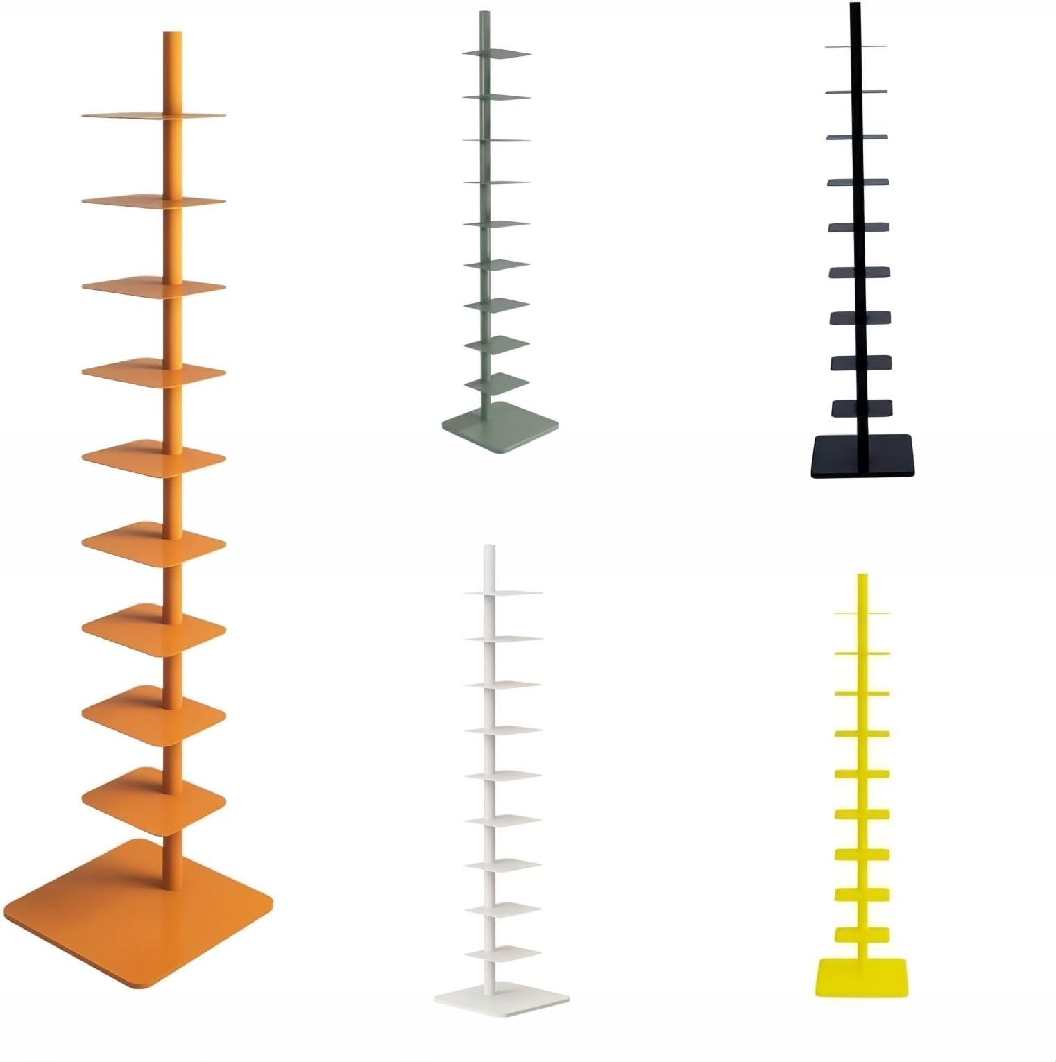 9-Tier Spine Bookshelf Metal Bookcase Vertical Book Shelf Tower Rotating Tall Narrow Bookshelf Ladder Book Rack Indoor (Orange)