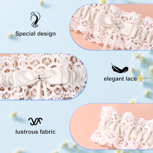 Image of Gosknor Bridal Wedding Garter, Lace Elastic Bow Leg Thigh Garter Belt Wedding Accessory for Women Girls Bride Shower Party