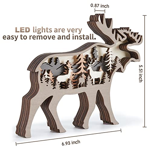 Wujiedi Wooden Forest Animal Figurines Deer Statues For Home Decor, 3D Aesthetic Moose Wall Art Sculptures Centerpiece Table Decorations, Rustic Christmas Tree Ornaments Reindeer Crafts Gifts #TOP1