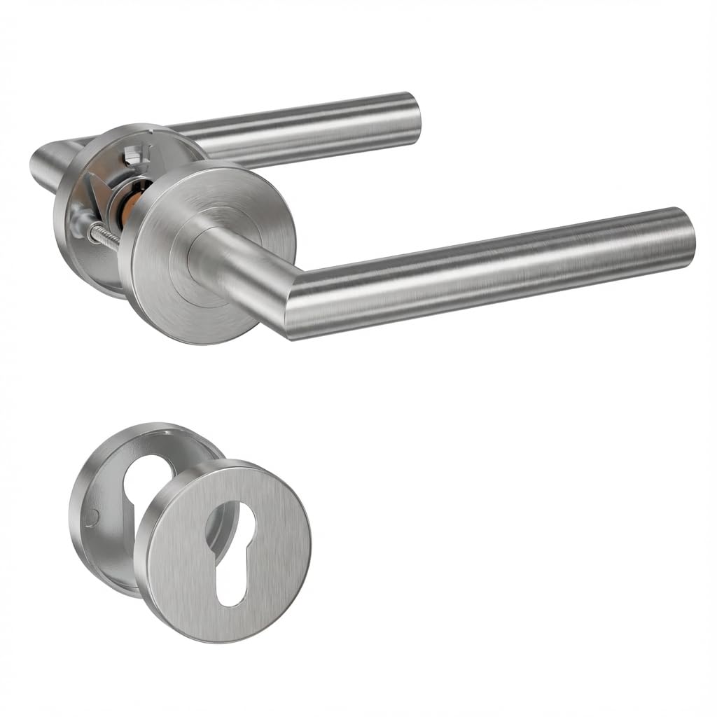 Henyin Silver 1 Pack Of Stainless Steel Door Lever Handle With Cylinder Hole Escutcheon,Mortise Door Lock Handle, Color (So2-103C)