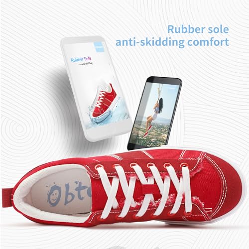 Obtaom Women's Canvas Sneakers Cute Lace up Fashion Sneaker Comfortable Skate Shoe for Lady Casual Tennis Flats4