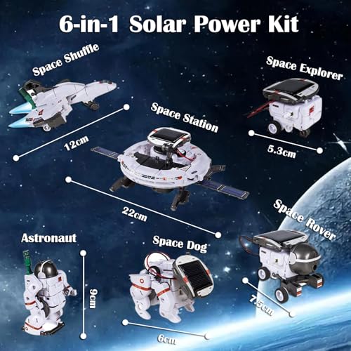 Georgie Porgy Solarenergie Roboter Spielzeug STEM Kits für Kinder Experimentierkasten Pädagogische Wissenschafts Sets DIY Bausatz Weltraum Flotte Geschenke für Jungen Mädchen Alter 8+ (6-in-1 Weiß)
