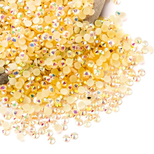 Beige AB Rhinestones Bulk, 10000PCS Flat Back Round Jelly AB Rhinestones Non-Hotfix Crystal Gems Wholesale for Crafts Makeup Nails Face Tumblers Clothes Shoes Handmade Decoration 3mm