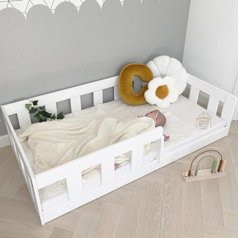 Letto per Bambini 120x200 Blanco - BAJO - Letto Basso per Bambini - Letto Bambini con Sponda Letto Bambini - Letto Bambino con Barriera Letto Bambini