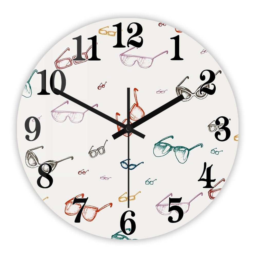 Timeglow 12 Inch Eyeglasses Wall Clock, Ophthalmology Department Clock Modern Decorative Silent Non Ticking Quartz Battery Operated Wall Watch Clock