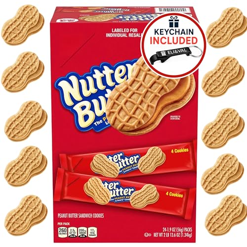 Image of Eli&Val Snack Bundle: Nutter Butter Cookies Peanut Butter 24 Pack | Authentic Nutter Butter Peanut Butter Sandwich Cookies in individual snack packs, 24 ct, perfect for lunchbox, school, office