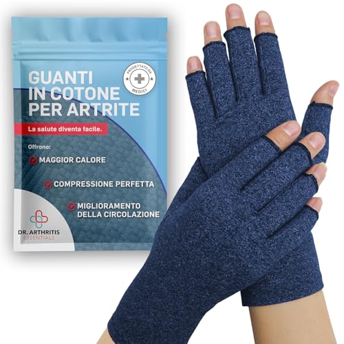 Guanti per Artrosi alle Mani – Guanti senza Dita a Compressione per Tunnel Carpale e Sindrome di Raynauds – (1 Paio, Blu, Taglia L)
