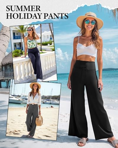 Image of ZOOSIXX Soft Black Pajama Pants for Women, Wide Leg Comfy Casual Lounge Yoga Capri Pants 22'' / 30''