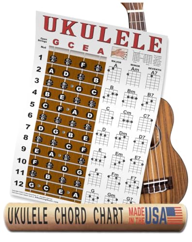 Ukulele Fretboard Notes & Chord Chart Instructional Poster GCEA Tuning Easy Uke Chords Soprano Concert Tenor A New Song Music 11'x17'