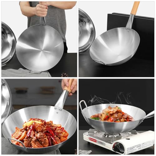 Sartén Wok de acero inoxidable con mango de madera miniatura 4