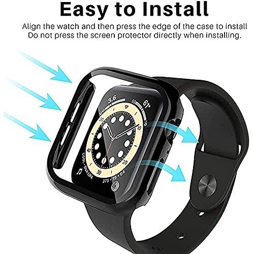 Image of HANKN 2 Pack Plated Tempered Glass Screen Protector Case Compatible with Apple Watch Series SE 6 5 4 40mm, Hard PC Full Coverage Cover HD Clear Shockproof Iwatch Bumper (Black+Black, 40mm)