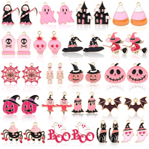 MARFOREVER 40 Pcs/20 Pairs Pink Halloween Charms for Jewelry Making