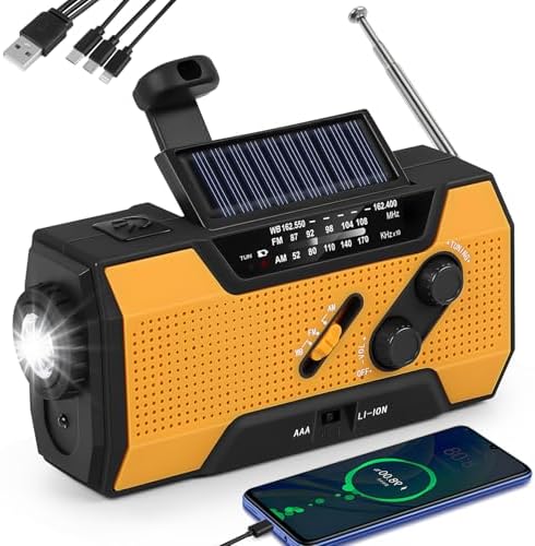 Rádio de Emergência com Manivela 2000 mAh, Rádio de Manivela Manu...