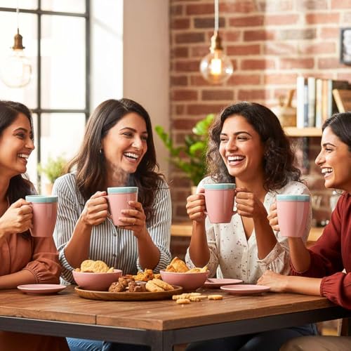 Image of The Earth Store Pink Flow Coffee Mug - 340ML Ceramic Coffee Mugs Set of 2 | Microwave & Dishwasher Safe Mugs for Gift | Home | Office | Restaurant | Daily Use Tea Mug