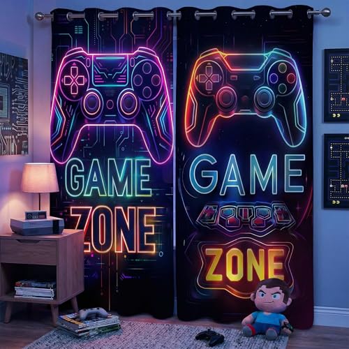 Gaming Blackout Curtains for Boys room Kids Gamer Bedroom Drapes 42W x 45L