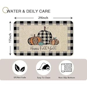   Happy-Fall-Yall-Doormat-Fall-Low-Profile-Front-Mat-Buffalo-Check-Plaid-Pumpkin-Door-Mats-Entrance-Non-Slip-Autumn-Rugs-Kitchen-Floor-for-Home-Patio-Indoor-Outdoor-Decor-Black-17x29-Inch