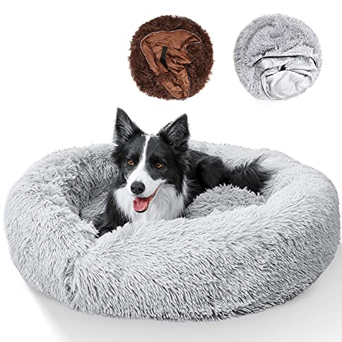 DELOMO Dog Bed for Large Dog, Extra Large Dog Furry Bed, Self-Warming Pet Cushion Bed, Raised Sides Design for Dogs Quality Sleep, Washable Pet Bed with 2 Cover for Cleaning, XL, 45Ã—45 inches