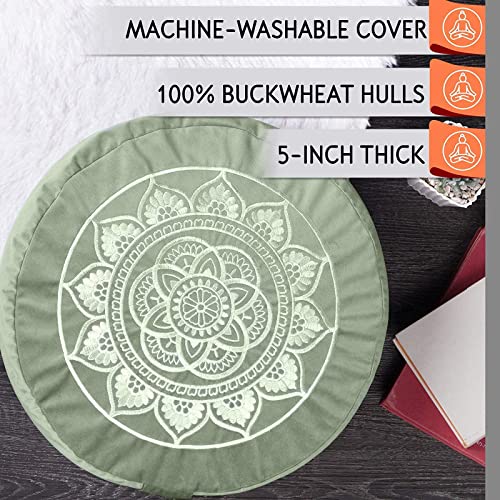 Florensi Meditation Cushion & Zabuton Meditation Mat Bundle- Premium Velvet Meditation Pillow For Women And Men,Washable Cover, Buckwheat Round Floor Pillow & 100% Cotton Square Floor Cushion #TOP4