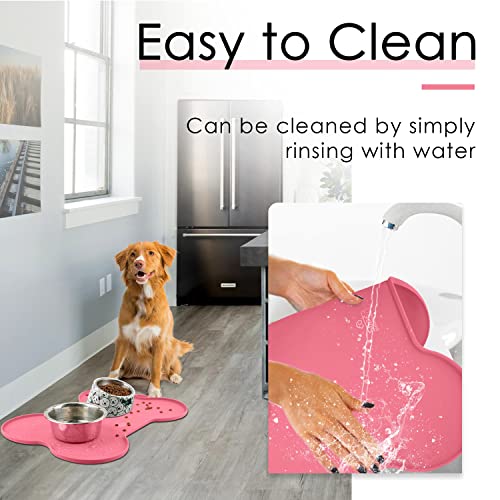 Super Design Silicone Dog Cat Feeding Mat(20.5"x14.5") - Bone Shaped Pet Feeding Mat,Food Grade Silicone Raised Lip Non Spill Dog Cat Bowl Mat - Thumbnail 5