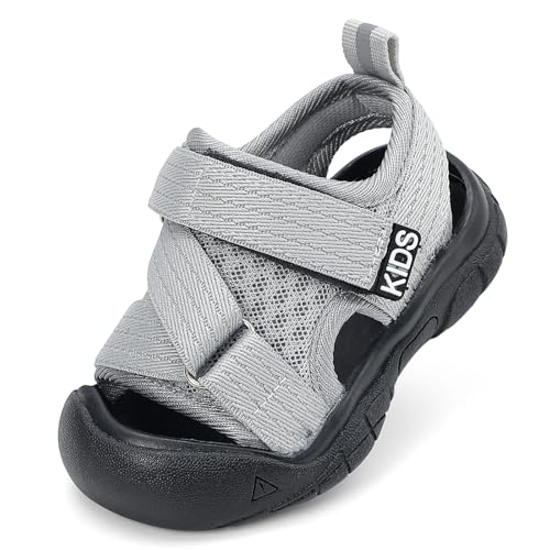 Baby Sandalen Junge Trekkingsandalen Kinder Sommer Geschlossene Zehen Barfuß Sandalen mit rutschfeste Gummisohle Grau EU21(CN19)