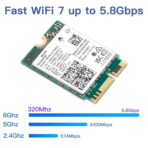 Tarjeta inalámbrica Wi-Fi 7 y Bluetooth 5.4 BE200NGW de Teday, 2,4/5/6 GHz, 5,8 Gbps, para PC de escritorio con Windows 11 y antenas miniatura 4
