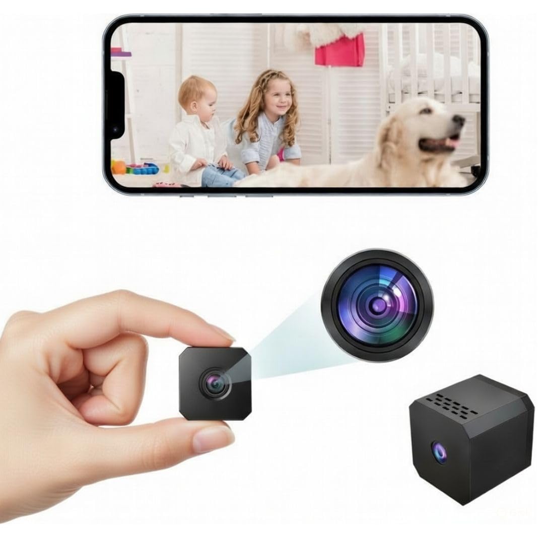 Mini Camara espia HD con Visión Nocturna 1080p, Mini Camara vigilancia WiFi Interior, Detección de Movimiento, Ángulo 90°, Monitorización de Bebés y Mascotas, Almacenamiento TF 128GB