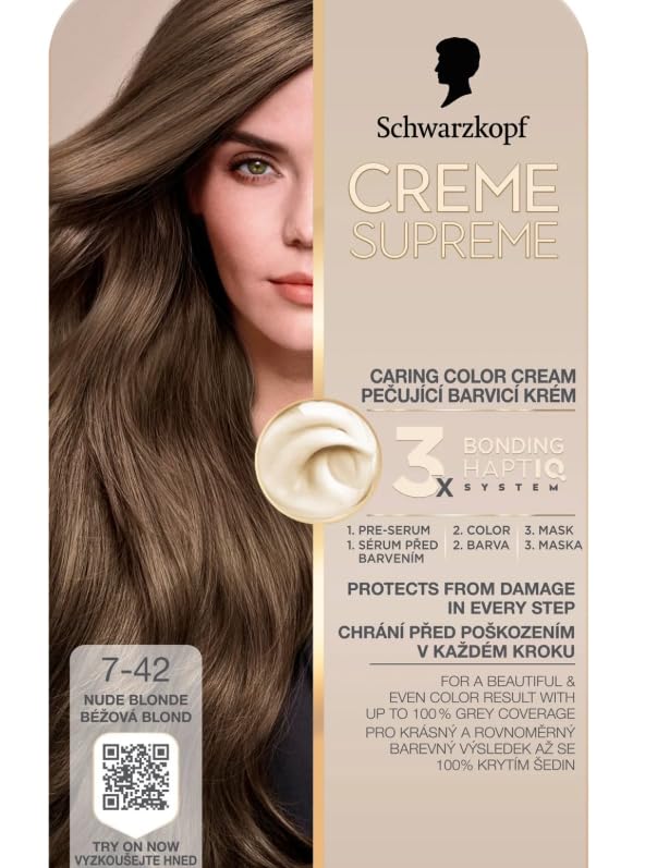 Schwarzkopf CREME SUPREME 7-42 nude blonde nourishing cream color, Pack of 1