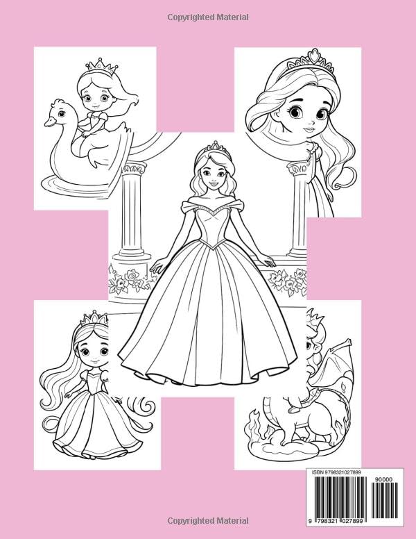 HAPPY PRINCESS BIG COLORING BOOK: FOR GIRLS 4-8 YEARS.100 Sheets, large print, easy to color, 8.5/11 inches. Hours of coloring activity image 3