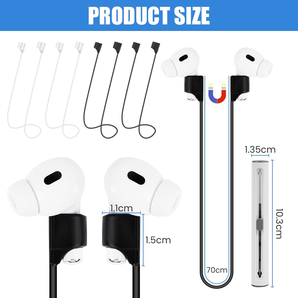 HOTUT Przeciw zgubieniu smycz do słuchawek AirPods, magnetyczne paski zapobiegające zgubieniu do bezprzewodowych słuchawek i słuchawek, 70 cm, zapobiegające zgubieniu, silikonowe paski, czarno-białe
