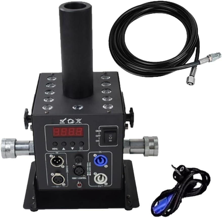 Stage Fog Machine, with 12x RGB LED Lights, DJ Equipment Jet Machine, Digital Fogger Smoke Cannon, DMX512 Control, 180° Swing, 20ft Hose, 2 Connectors, for Concert Club Party Wedding