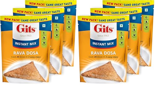 Image of Gits Instant Rava Dosa Breakfast Mix, Makes 20 per Pack, Pure Veg, South Indian Recipe, 1500g (Pack of 6, 500g Each)