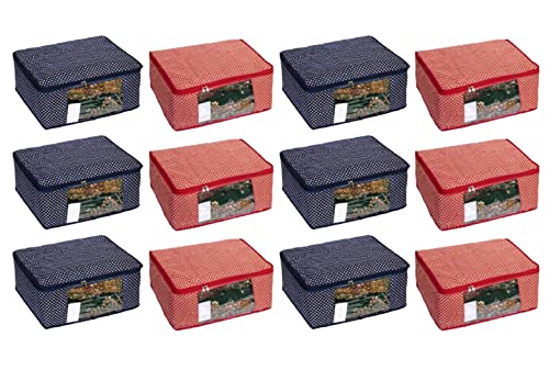 Image of Lehenga Bag|Lehenga Cover | Cotton Saree Cover Closet Orgnizer /Saree Bags for Wardrobe Orgnizer Clothe Covers | Cotton Set | Bag (Pack of 12, Blue + Red)