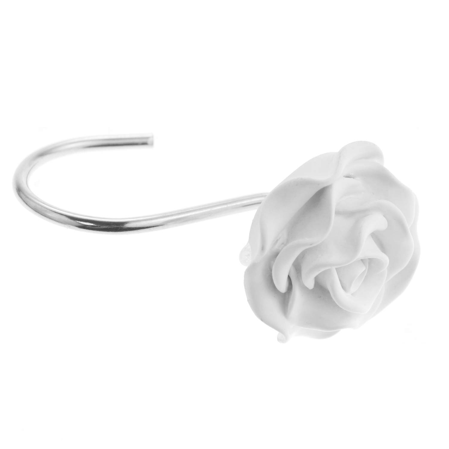 12 PCS Home Fashion Decorative Anti Rust Shower Curtain Hooks Rose Design Shower Curtain Rings Hooks (White)