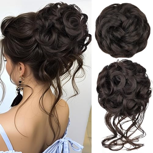 RONTAYA 2PCS Messy Bun Hair Piece Wavy Curly Synthetic Updo Chign...