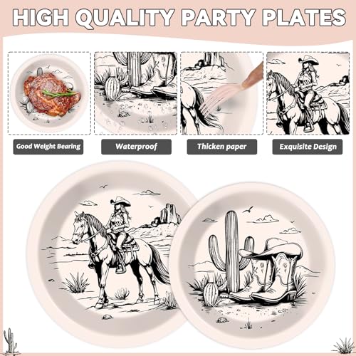 Image of gisgfim 96Pcs Western Party Plates and Napkin Happy Cowgirl Party Supplies Wild West Tableware Dinnerware Set Western Themed Paper Dinner Dessert Plate Decoration Favors for 24 Guests