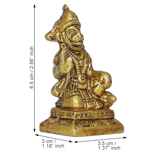 Image of eCraftIndia Golden Brass Hanuman Ji Murti Statue | Blessing Lord Hanuman Idol for Home Temple Pooja Mandir Car Dashboard | Gift for Housewarming Birthday