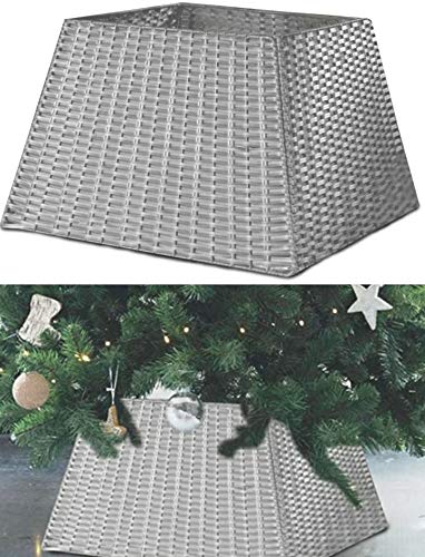 ADEPTNA Jupe de sapin de Noël carrée en imitation rotin - Se replie à plat lorsqu'il n'est pas utilisé - Jupe de sapin de Noël unique en imitation rotin (gris) Cover