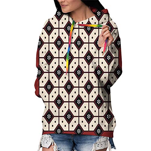 Women's Pullover Hoodie Sweatshirt,Javanese Batik Pattern Rhombus Mosaic with Dots Traditional Yogyakarta XXL