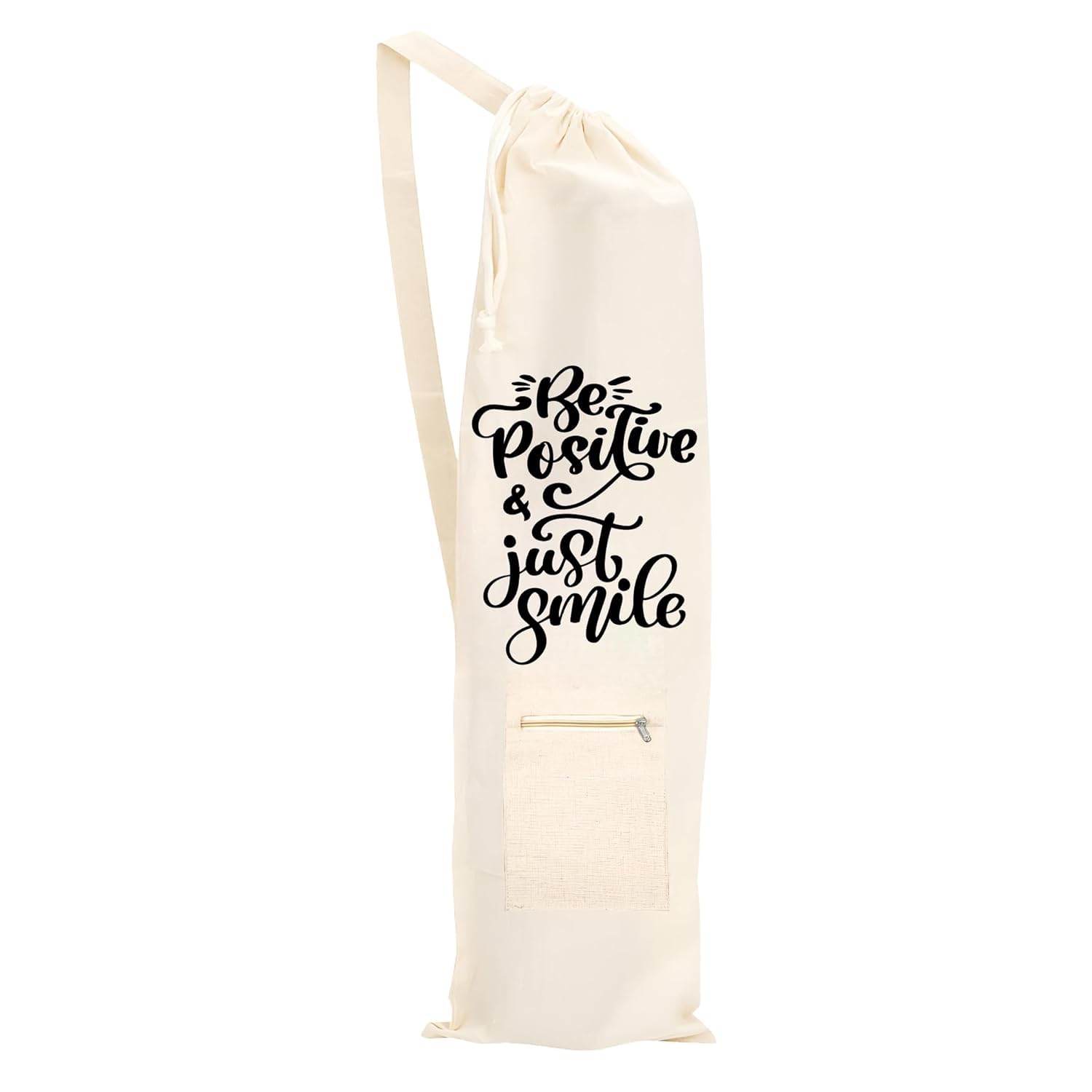 Yoga Mat Bag Cotton Carry Bag Zip Pocket Drawstring and Strap for Women Men Printed Quote Stylish Yoga Mat Cover Yoga for Life (Be Positive)-image-29