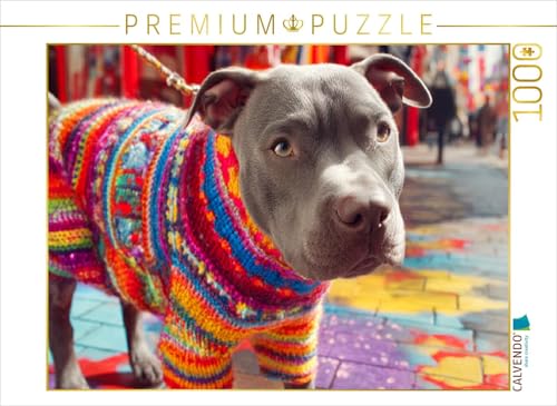 CALVENDO Puzzle Pit Bull im bunten Strick