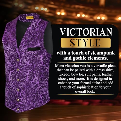 Oliver George Men’s Victorian Gothic Steampunk Paisley Suit Vest Formal Waistcoat Tuxedo Dress Vest for Men2